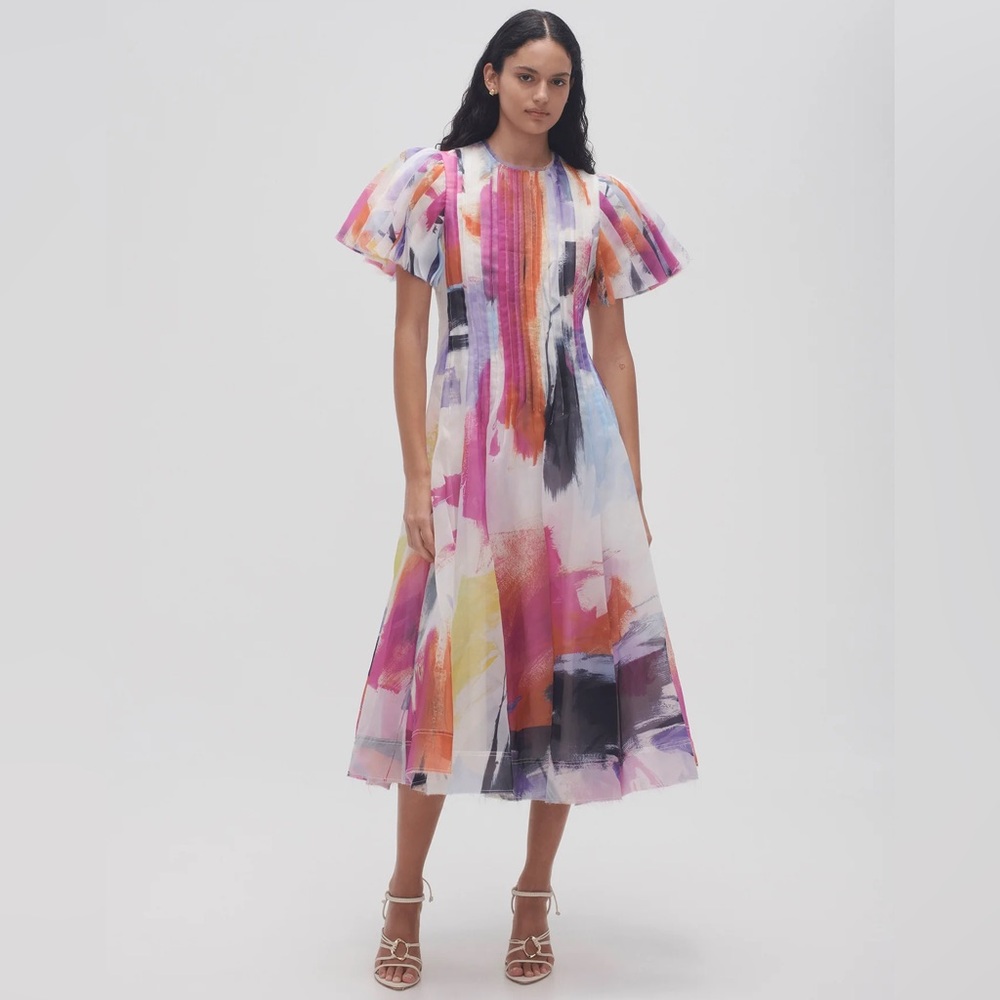 Women’s Aje Abstract Sunset Nova Pleated Midi Dress size 2  Spring 2024